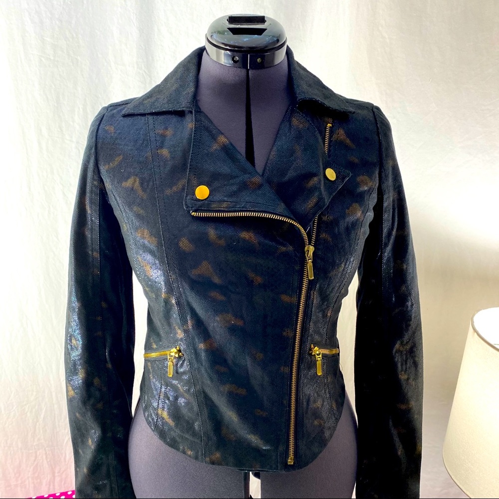 Rock & Republic Faux Leather Moto Jacket Sz XS